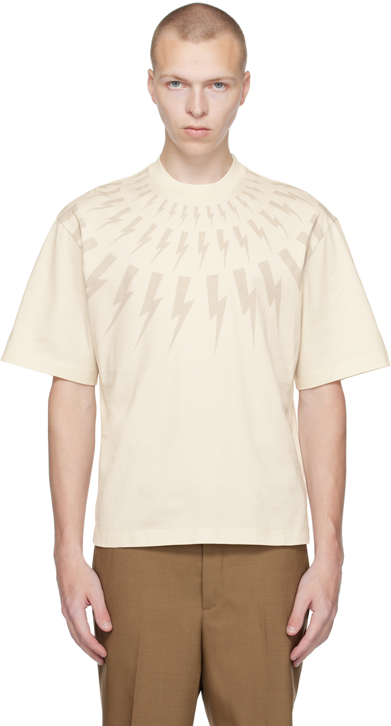 Neil Barrett Off-white Fair Isle Thunderbolt T-shirt In Ivory/dk Ivory