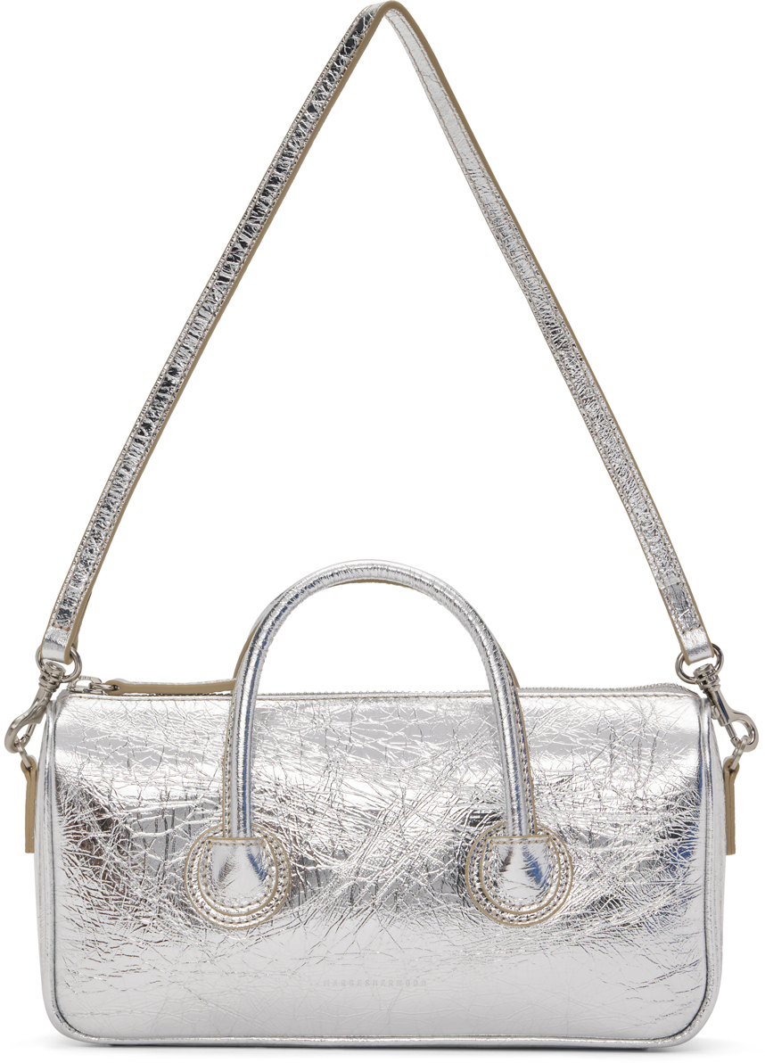 Marge Sherwood Micro Padded Soft Leather Top Handle Bag Silver Crinkle
