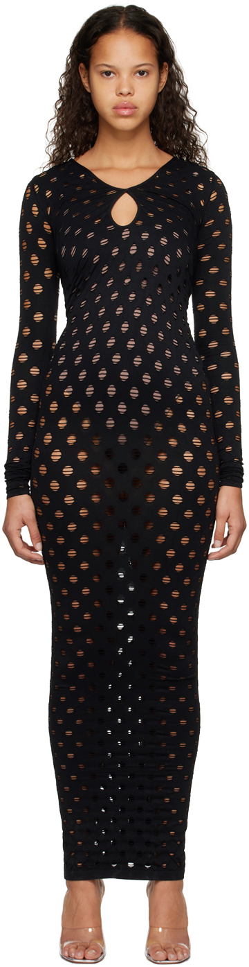 Maisie Wilen Black Perforated Midi Dress