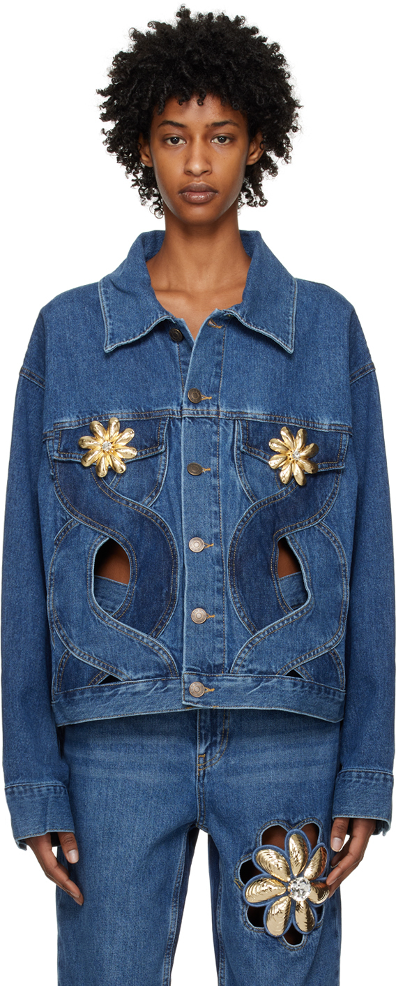 AREA: Blue Rope Cutout Denim Jacket | SSENSE Canada