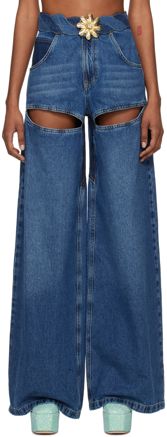 Area Embellished Cutout High-rise Jeans In Blue
