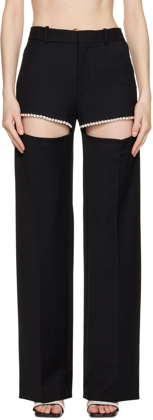 AREA: Black Crystal Slit Trousers | SSENSE Canada