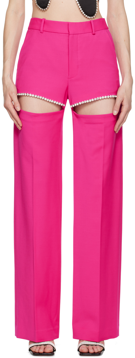 Shop Area Pink Crystal Slit Trousers In Fuchsia
