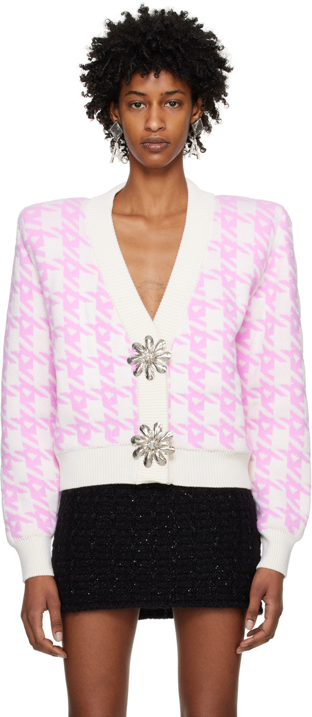 AREA Pink & Off-White Mussel Flower Cardigan