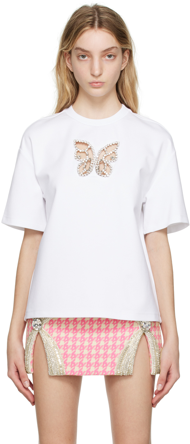 Area Ssense Exclusive White Crystal Butterfly T-shirt