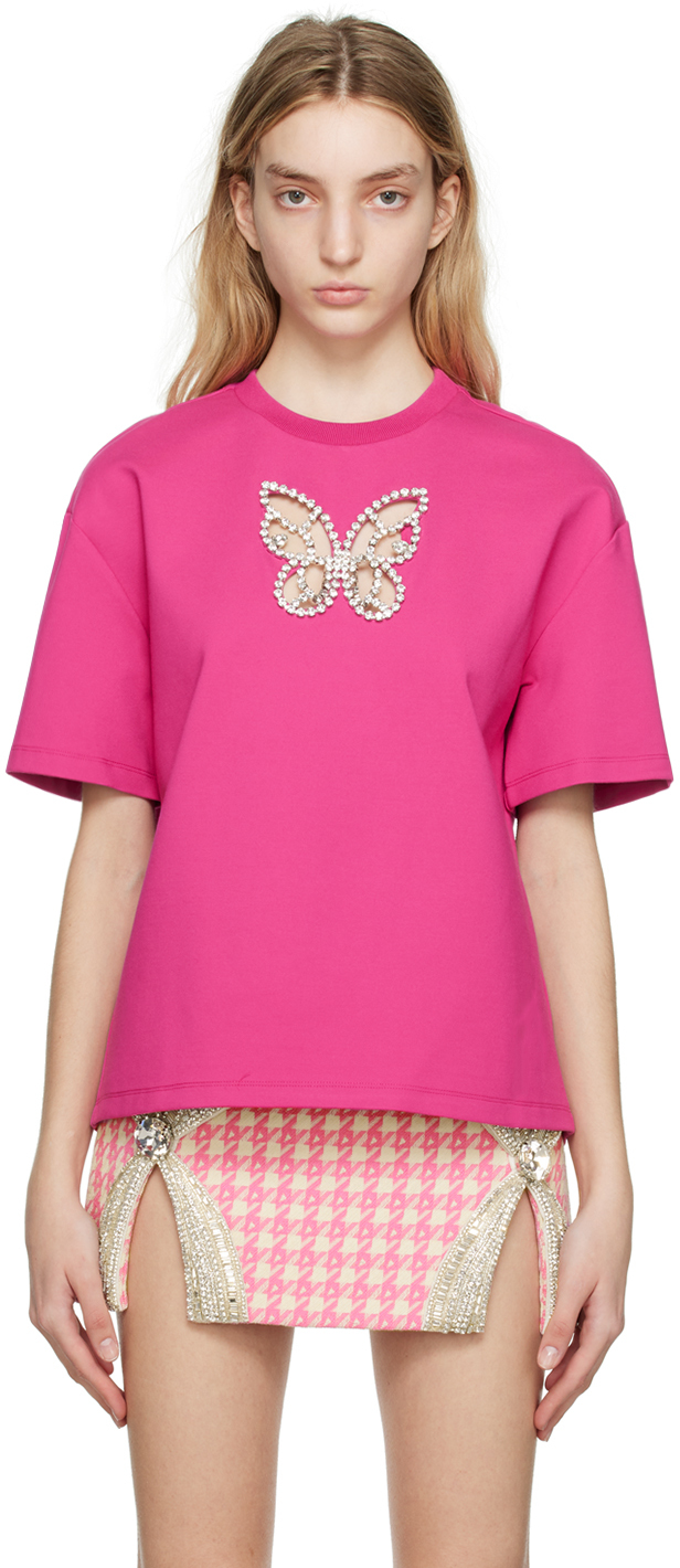 Area Ssense Exclusive Pink Crystal Butterfly T-shirt