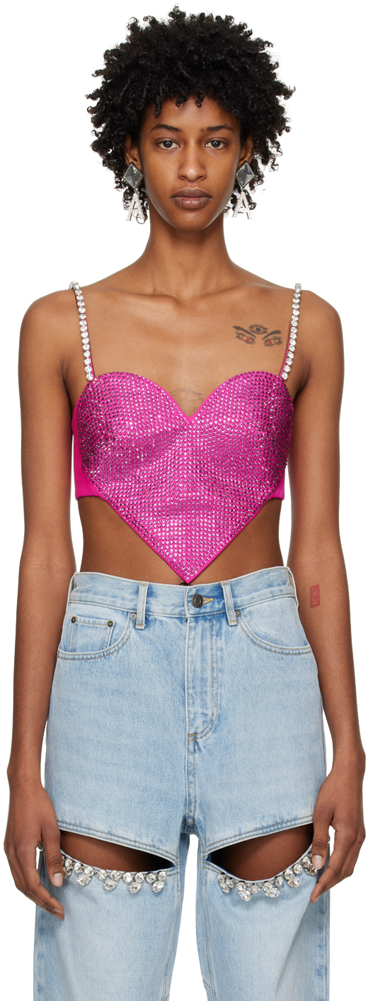 AREA Pink Crystal Heart Camisole
