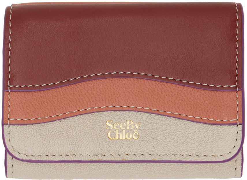 See by Chloé Beige & Red Layers Medium Trifold Wallet SSENSE