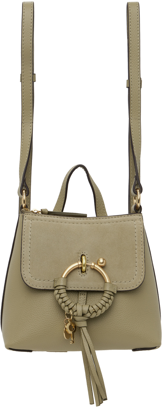 See By Chloé Joan Mini Suede-trimmed Textured-leather Backpack In Khaki