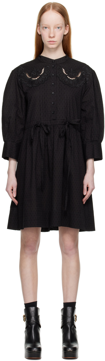 See by Chloé: Black Embroidered Minidress | SSENSE Canada