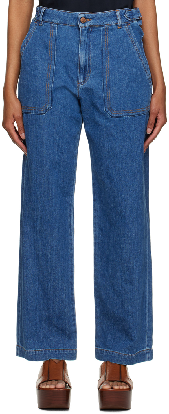 See By Chloé Navy Cinch Strap Jeans In 45e Truly Navy