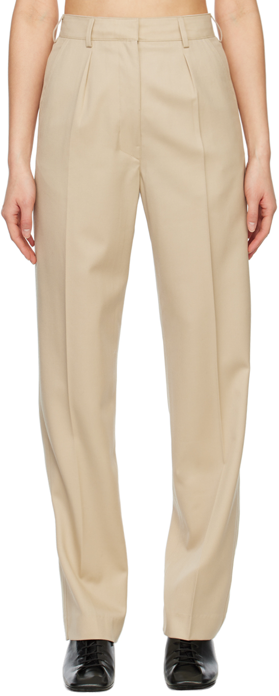 Beige Simple Line Trousers by Arch The on Sale