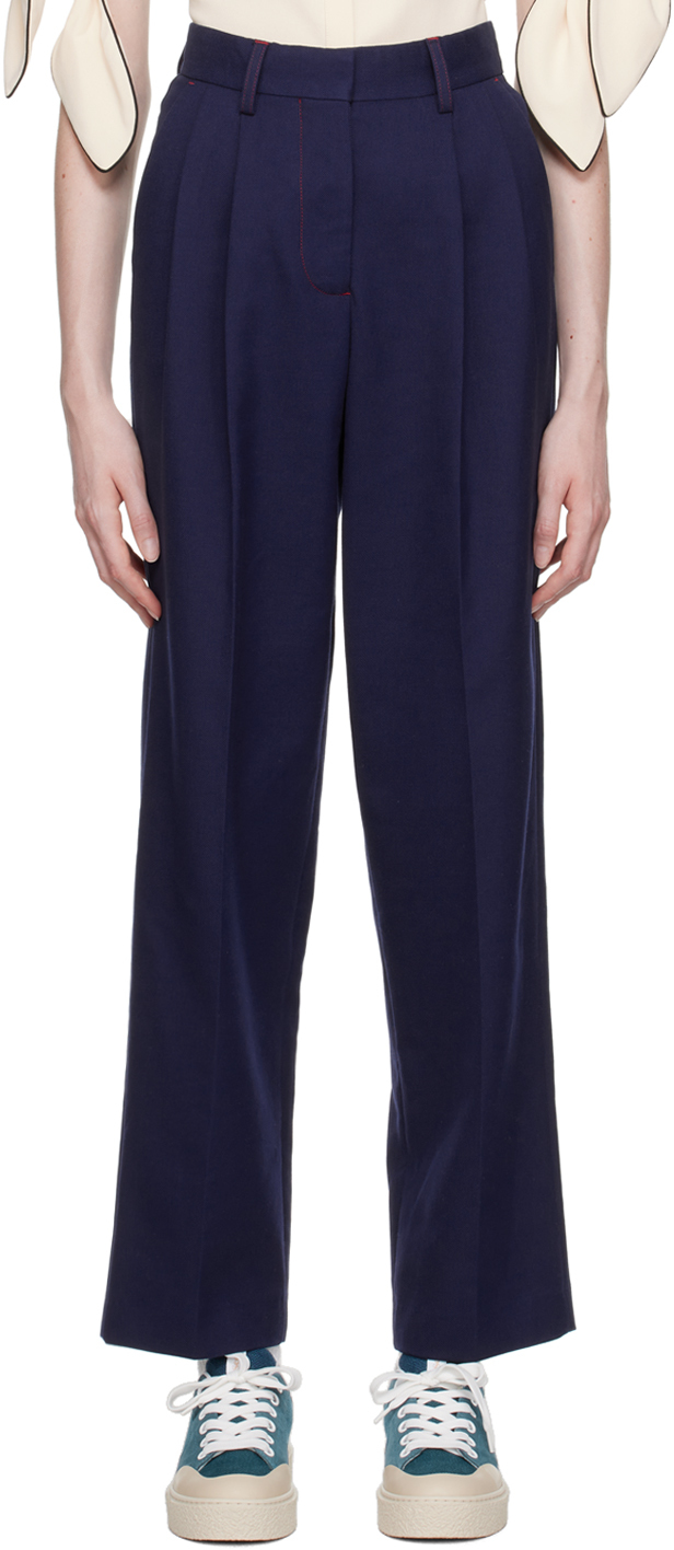 See By Chloé Navy Wide-leg Trousers In 48b Evening Blue