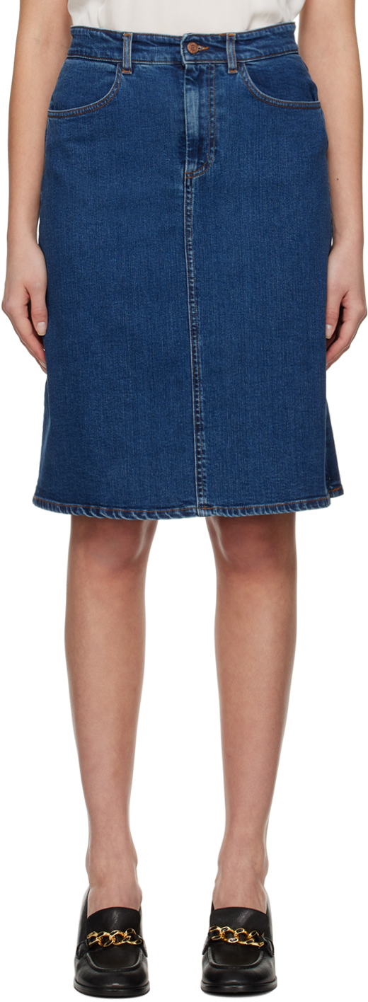 See by Chloé: Blue Signature Denim Midi Skirt | SSENSE Canada