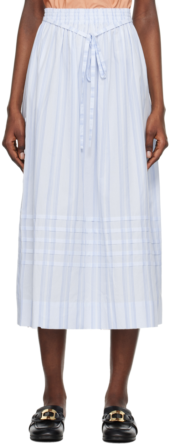 See By Chloé Blue Striped Midi Skirt In 4zb Multicolor Blue
