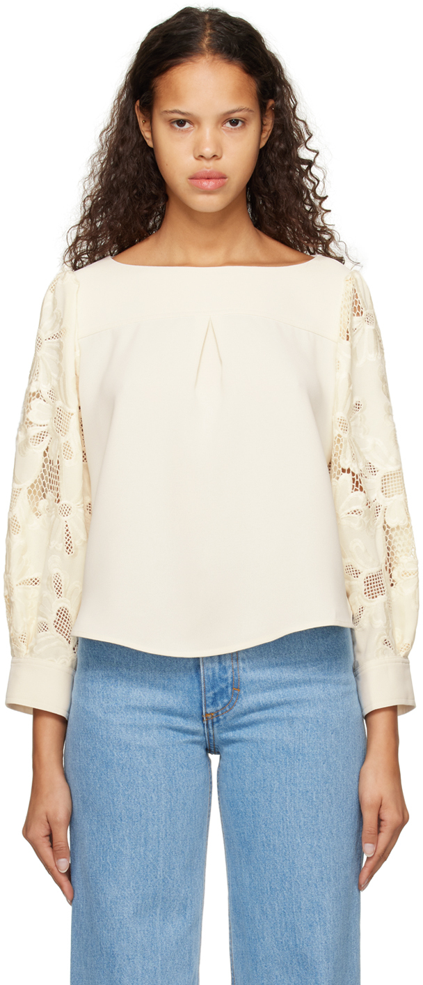 See By Chloé Off-white Embroidered Blouse In 6a0 White Pink