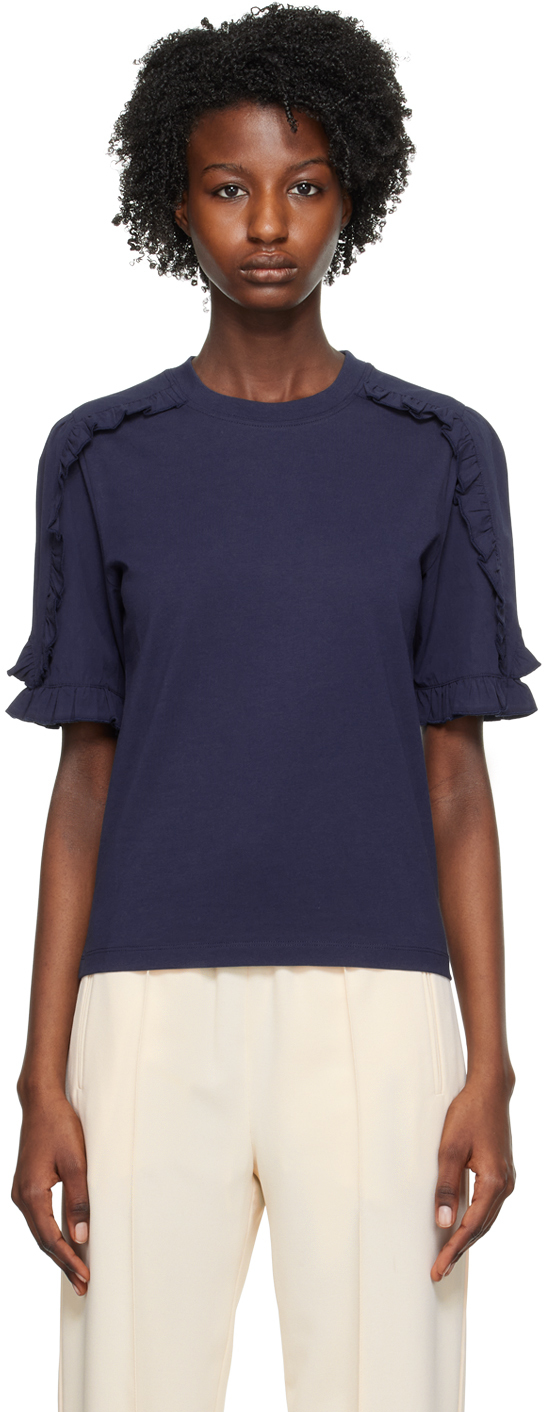 See By Chloé Ruffle-detail T-shirt In Blue