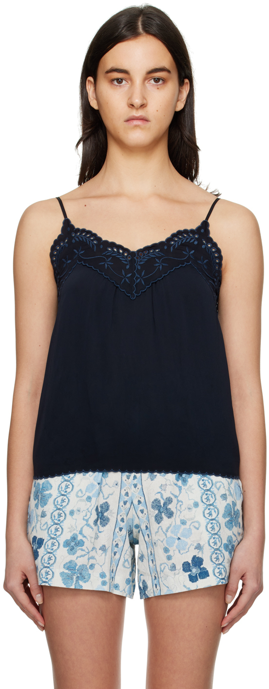 See by Chloé Navy Embroidered Tank Top