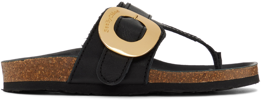 See By Chloé Black Chany Fussbett Thong Sandals In 001 Black