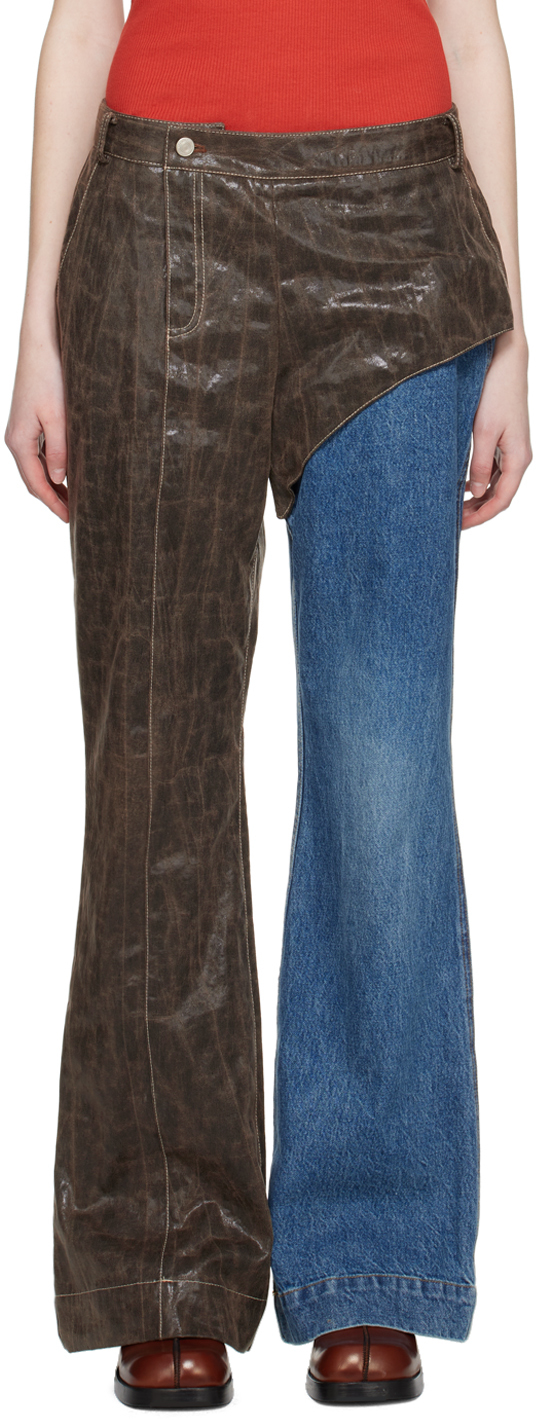 Andersson Bell Brown & Blue Lance Faux-leather Trousers In Brown,blue
