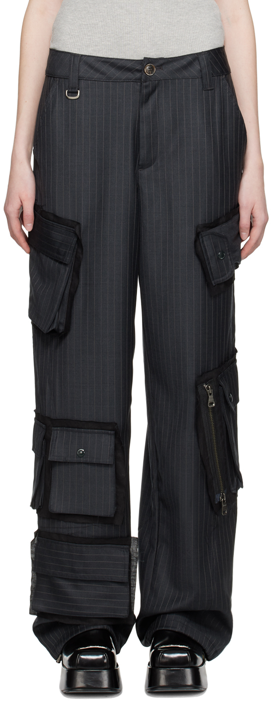 Andersson Bell: Gray Pin Stripe Trousers | SSENSE