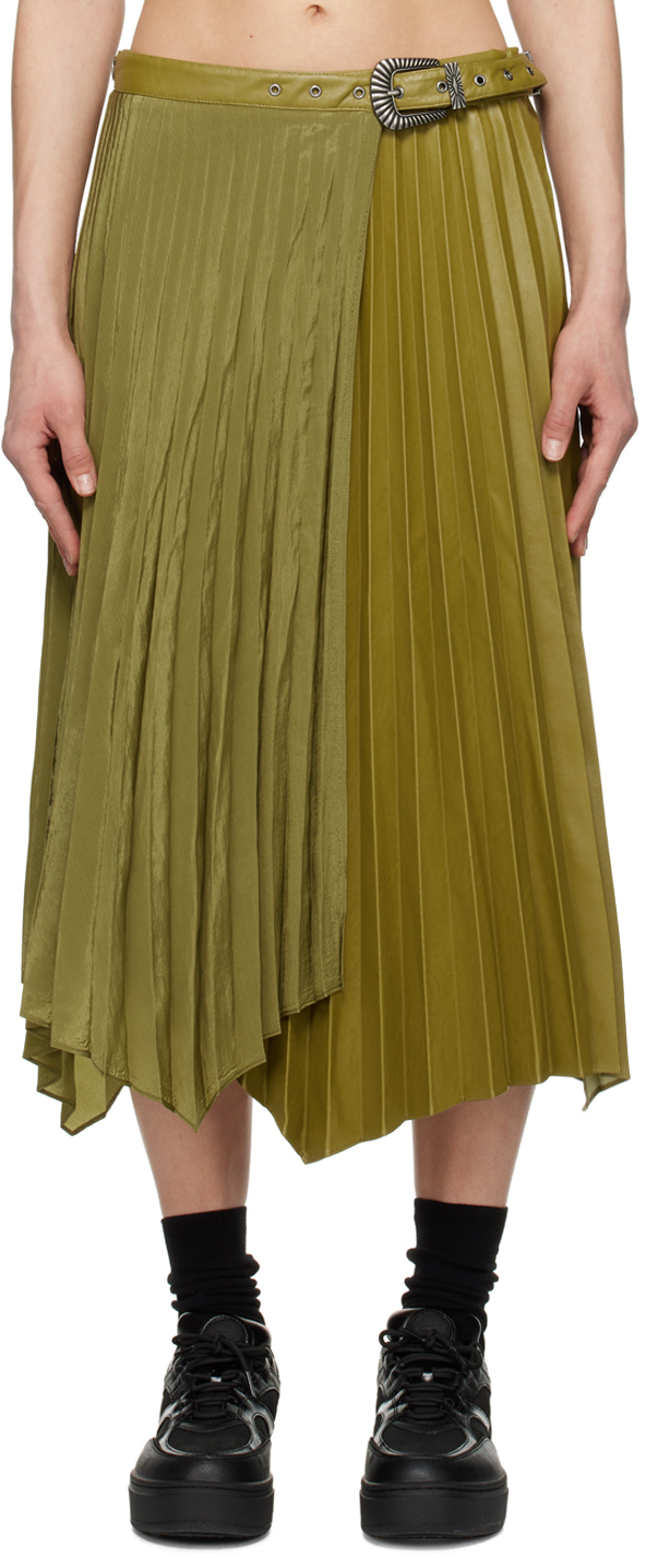 Andersson Bell Khaki Nicola Faux-leather Midi Skirt In Green