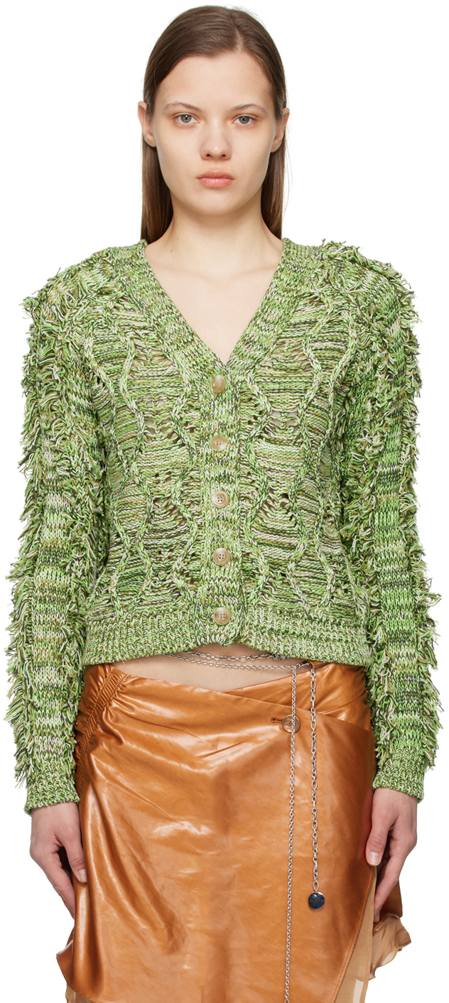 Shop Andersson Bell Green Fringe Two Way Cardigan