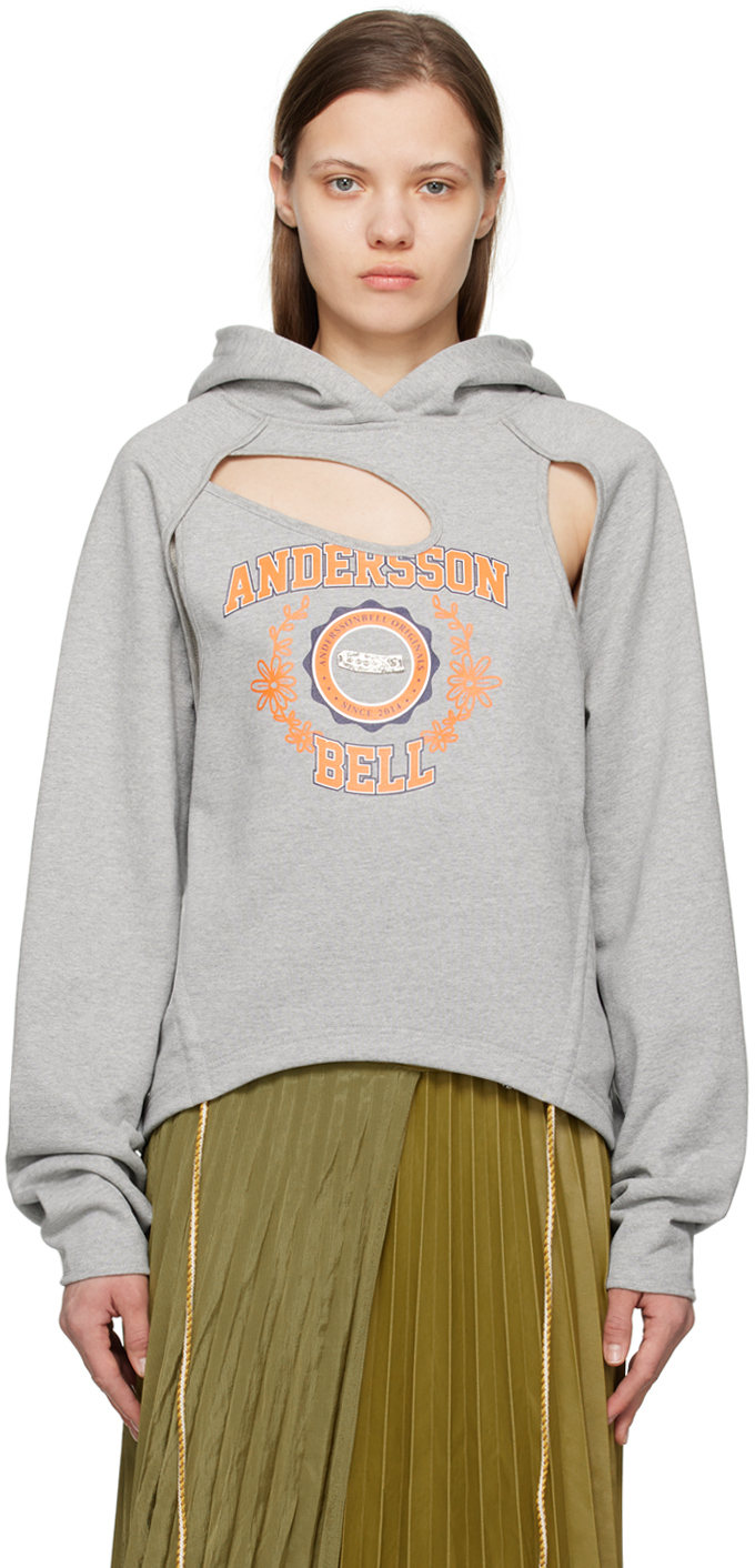 Shop Andersson Bell Gray Cutout Hoodie In Melange Grey