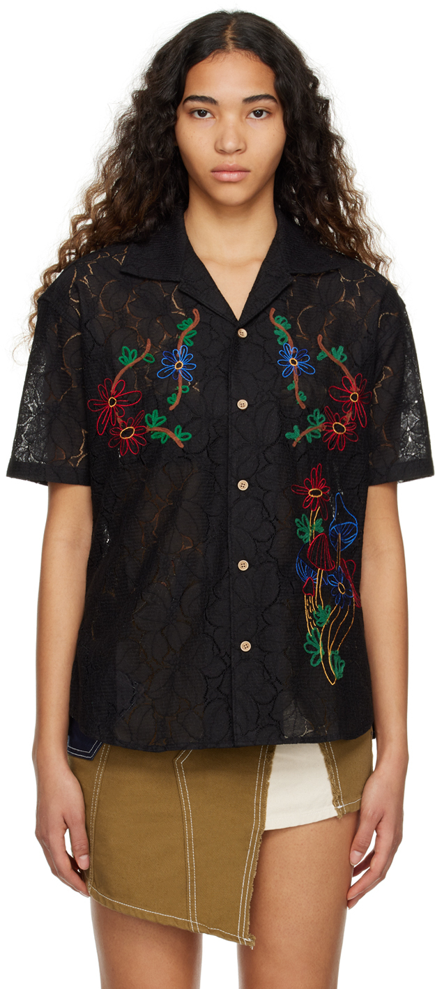 Andersson Bell Black Flower Mushroom Embroidered Shirt