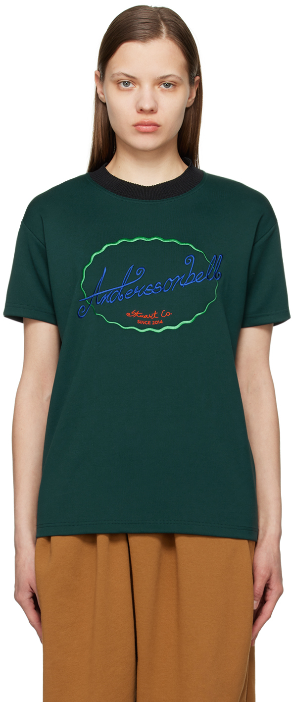 Andersson Bell: Green Embroidered T-Shirt | SSENSE