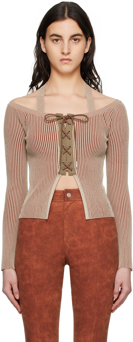 ANDERSSON BELL BEIGE LACE-UP TOP