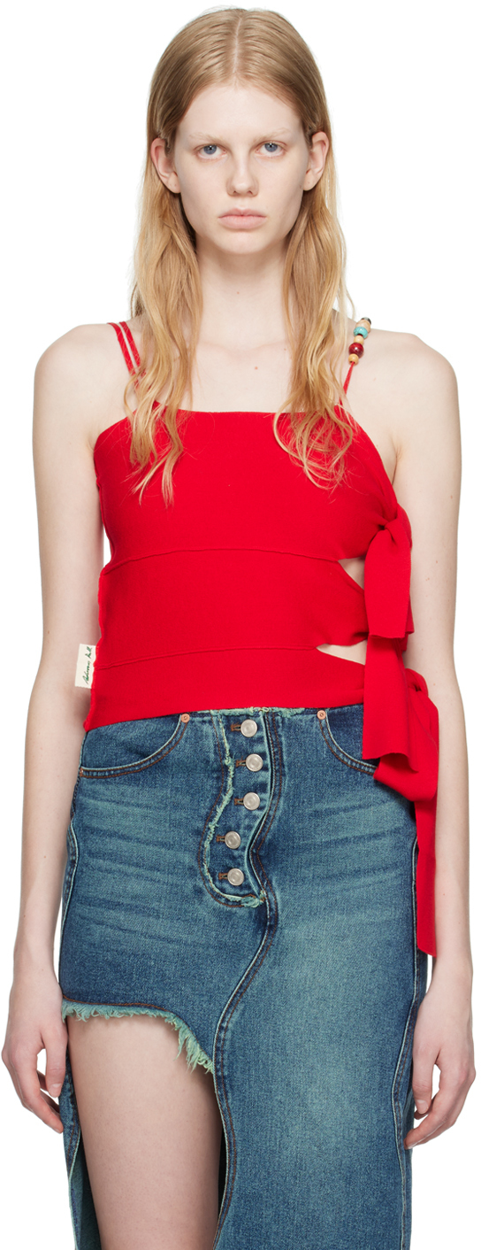 Andersson Bell Tori Tying Cotton Knit Top In Red