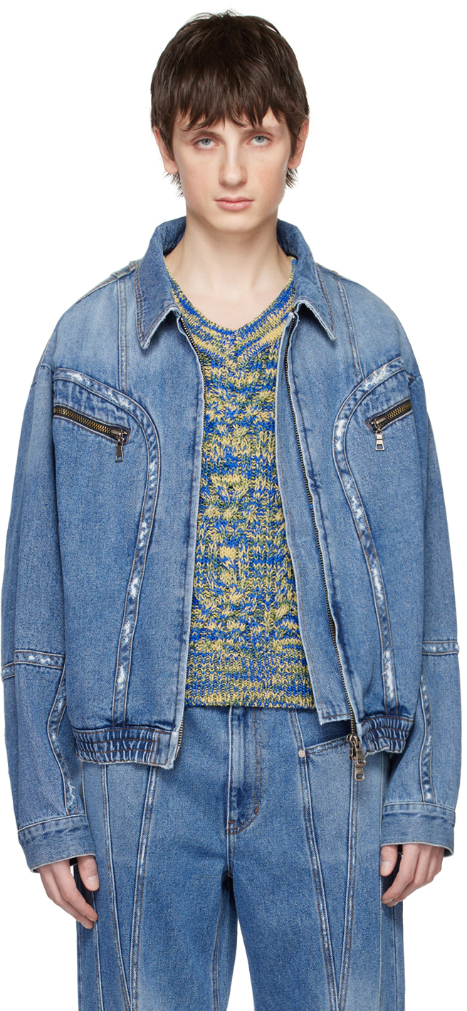 Shop Andersson Bell Blue Zip Denim Jacket In Blue Blue