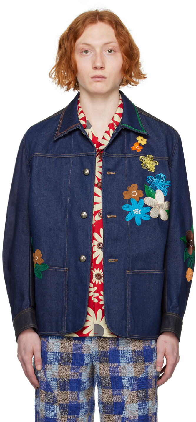 Andersson Bell: Blue Flower Chore Denim Jacket | SSENSE Canada