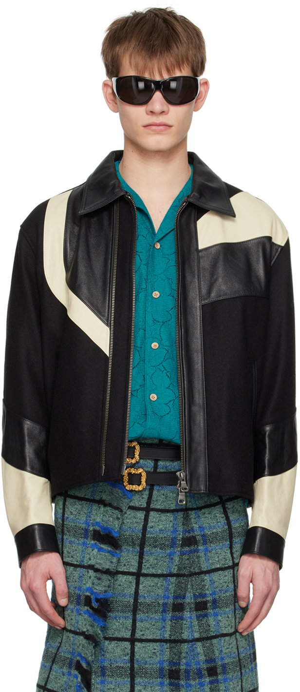 Andersson Bell Colour-block Panelled Leather Jacket In Black