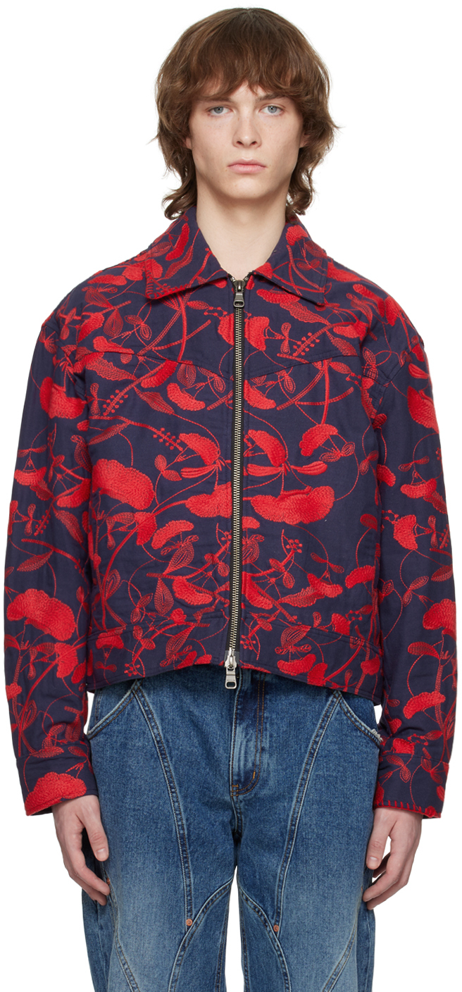Andersson Bell: Navy Embroidered Jacket | SSENSE
