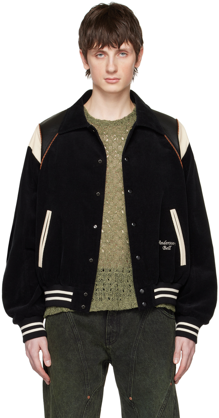 Andersson Bell Varsity Jacket In Corduroy And Leather In Black | ModeSens