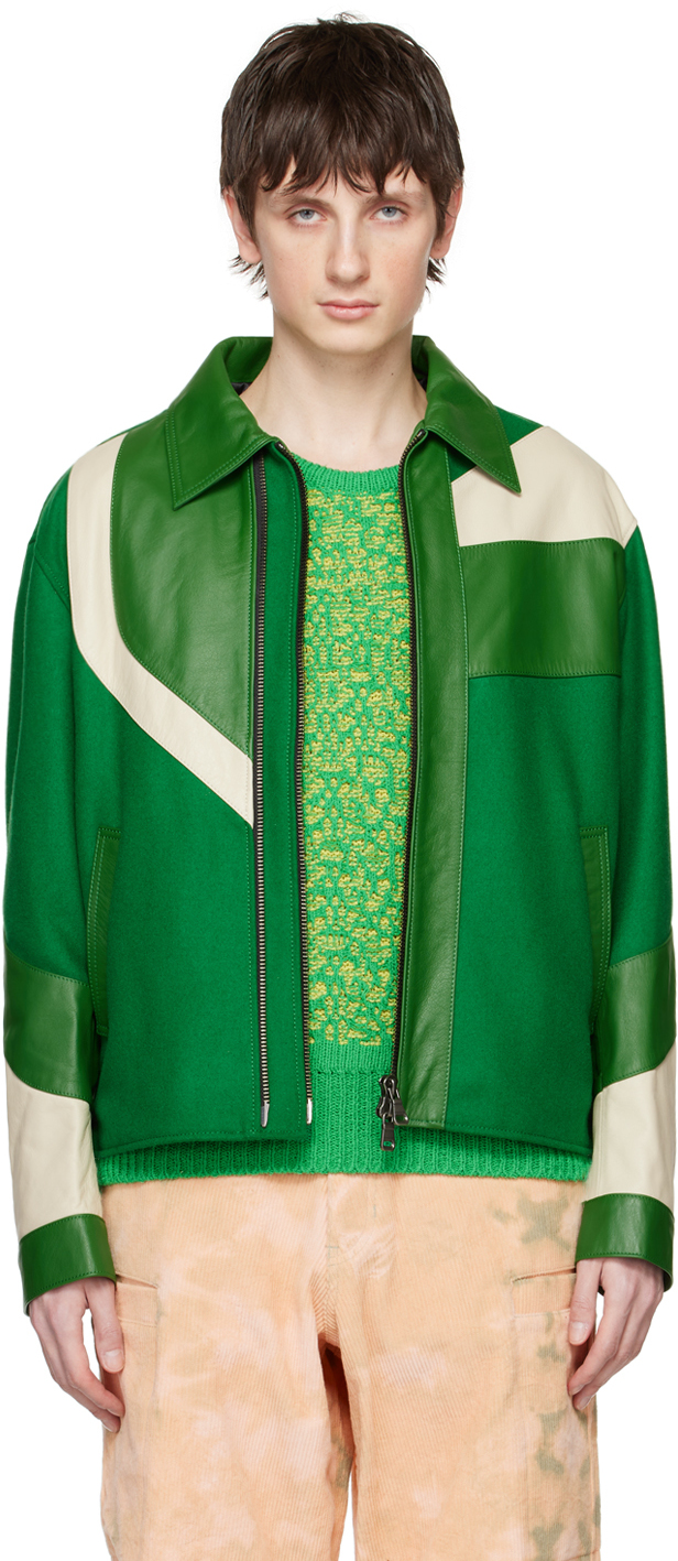 Andersson Bell Motorcycle Leather Varsity Jacket in Green