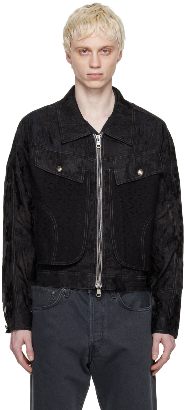 Andersson Bell Floral-embroidery Shirt Jacket In Black