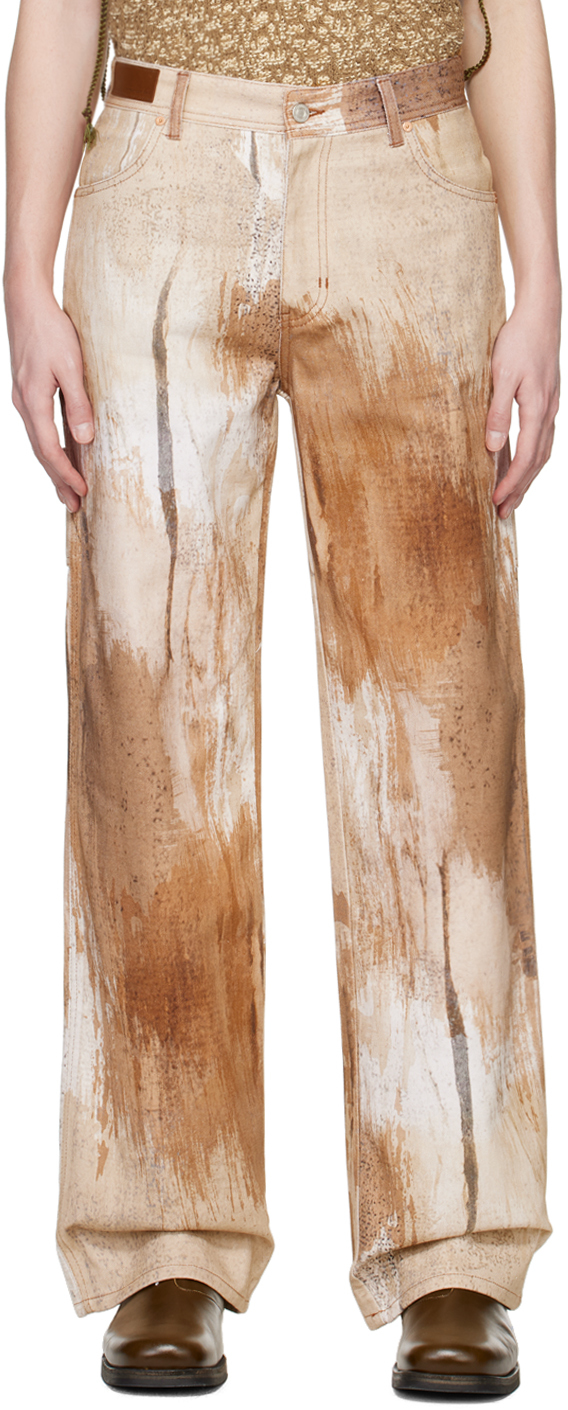 Andersson Bell Abstract-print Loose-cut Jeans In Beige