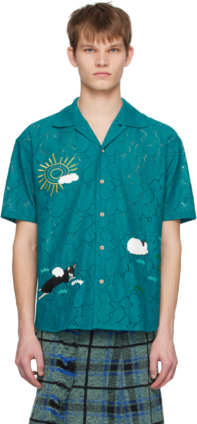 Andersson Bell Blue Summer Garden Shirt In D.green Dgreen