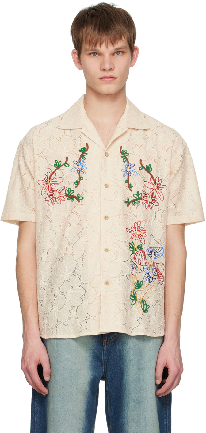 Beige Flower Mushroom Shirt by Andersson Bell on Sale
