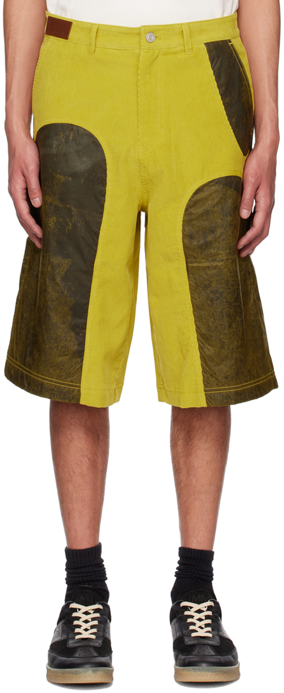 Khaki & Yellow Paneled Shorts