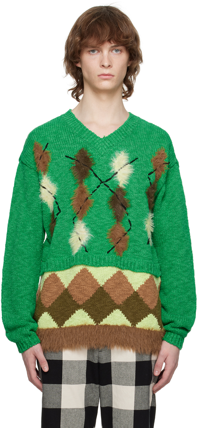 Andersson Bell: Green Argyle Sweater | SSENSE UK