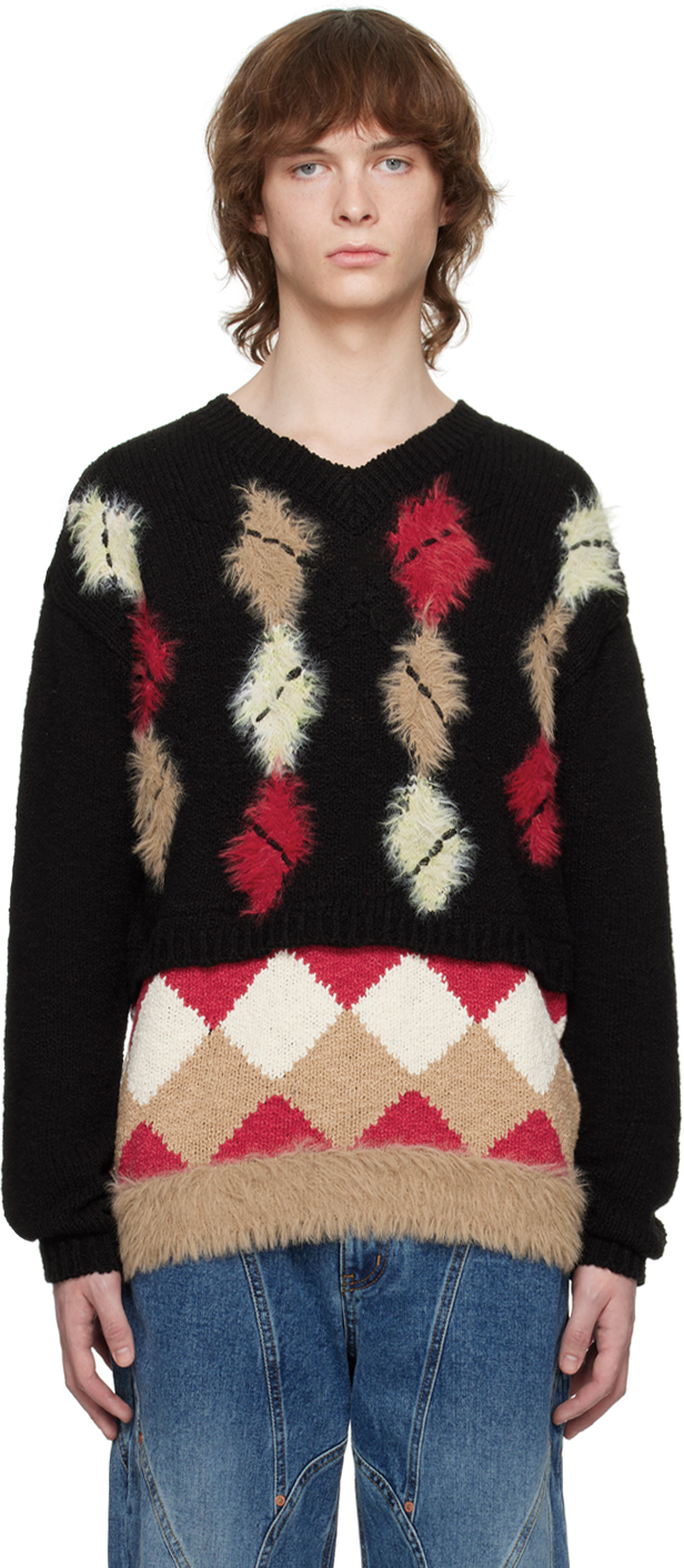 Andersson Bell: Black Argyle Sweater | SSENSE