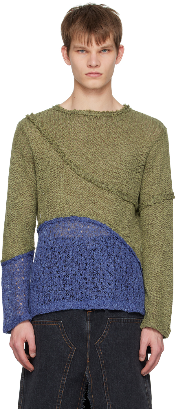 Andersson Bell Contrast Panel Boatneck Sweater In Green