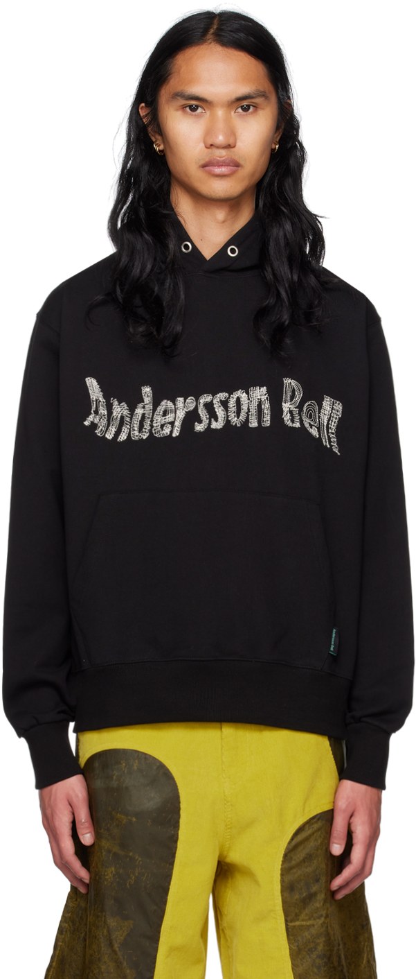 Andersson Bell Logo刺绣棉连帽衫 In Black