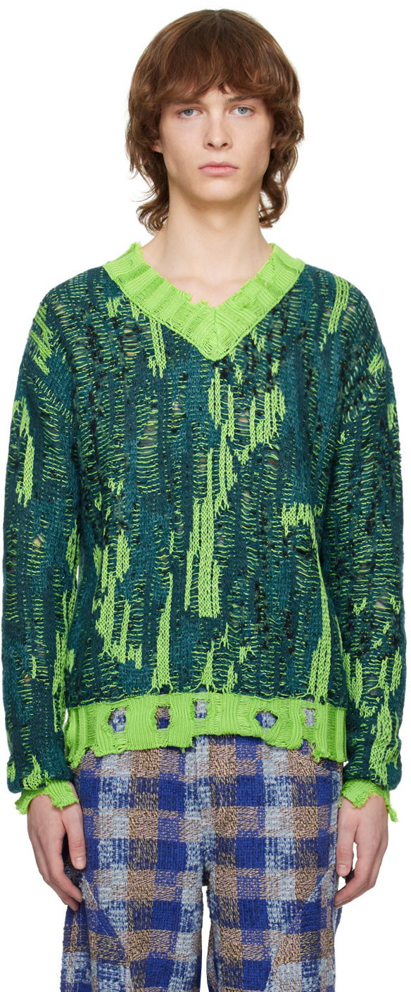 Andersson Bell Cotton Knit V-neck Sweater In Green