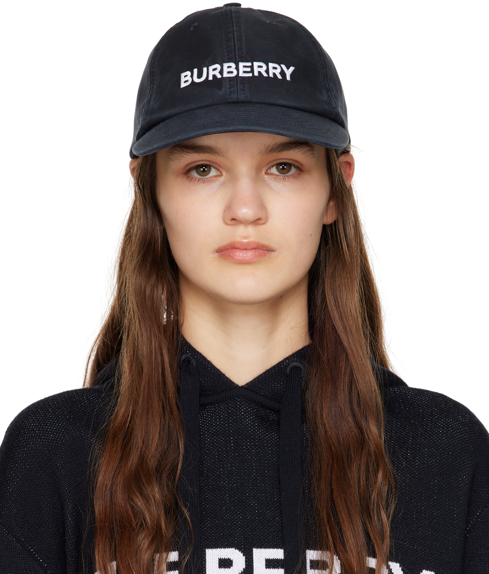 Burberry Distressed Logo Embrodiery Baseball Cap In Blue