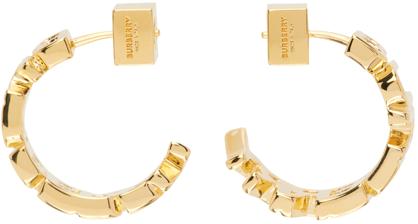 Shop Burberry Gold Logo Hoop Earrings In Light Gold